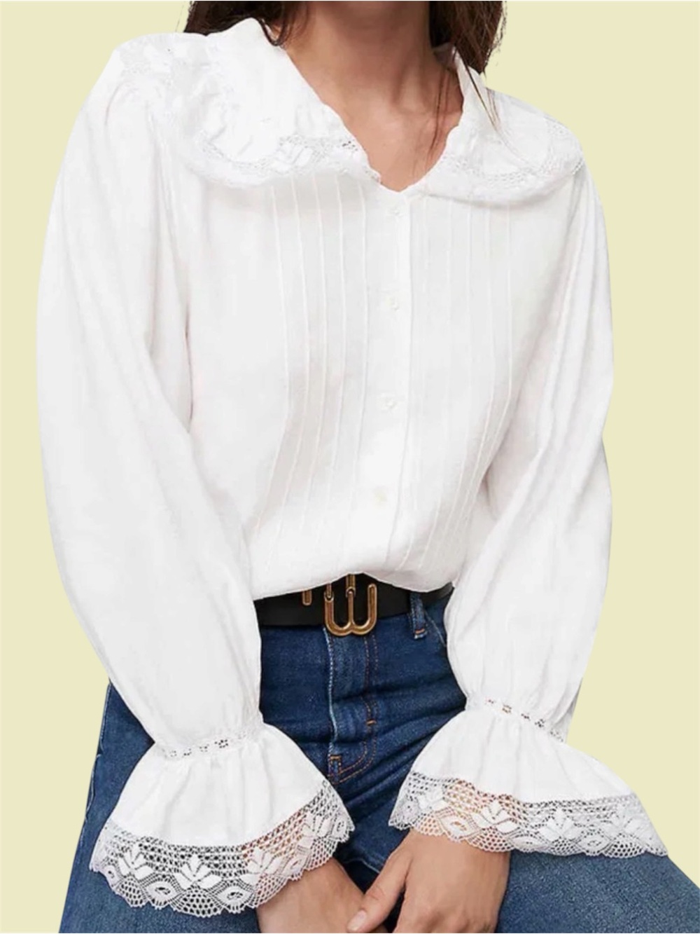 MAJE Coraline Lace Trim Button Front Woven Shirt